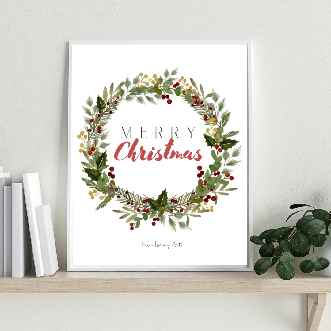 Christmas Wreath Watercolour Print