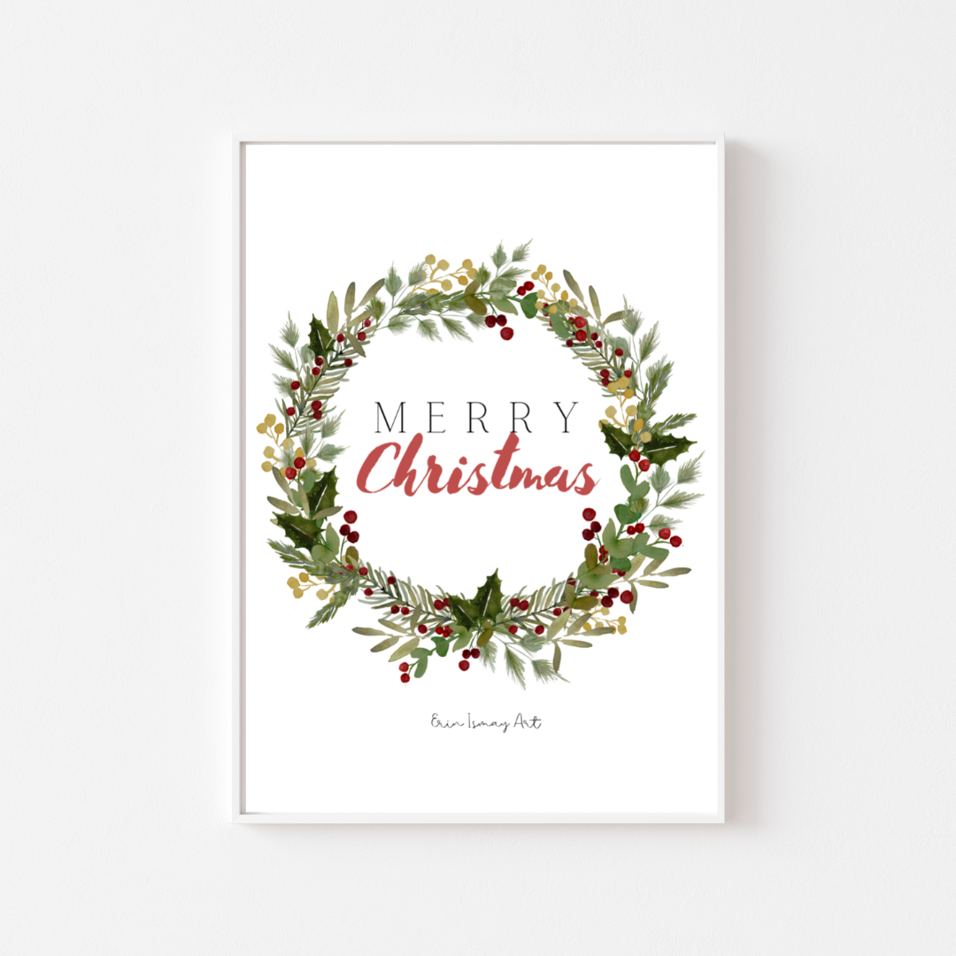 Christmas Wreath Watercolour Print