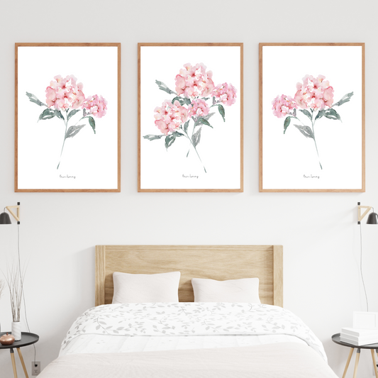 Heirloom Hydrangeas Watercolour Print -3 Piece Set