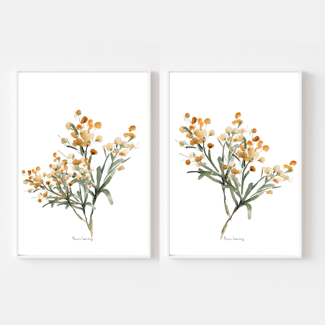 Mustard Blooms Watercolour Print - 2 Piece Set