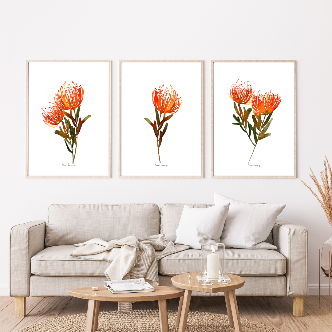 Orange Pin Cushion Watercolour Print -3 Piece Set