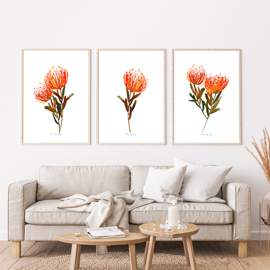 Orange Pin Cushion Watercolour Print -3 Piece Set