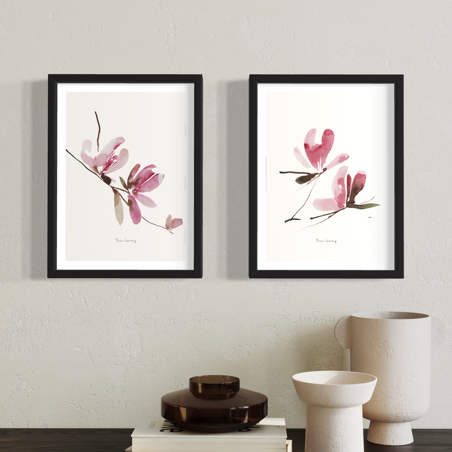 Pink Magnolia Watercolour Print- 2 Piece Set