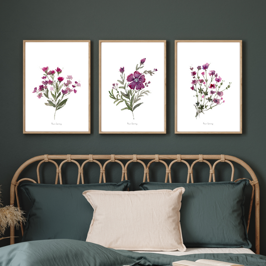 Purple Shades Watercolour Print -3 Piece Set