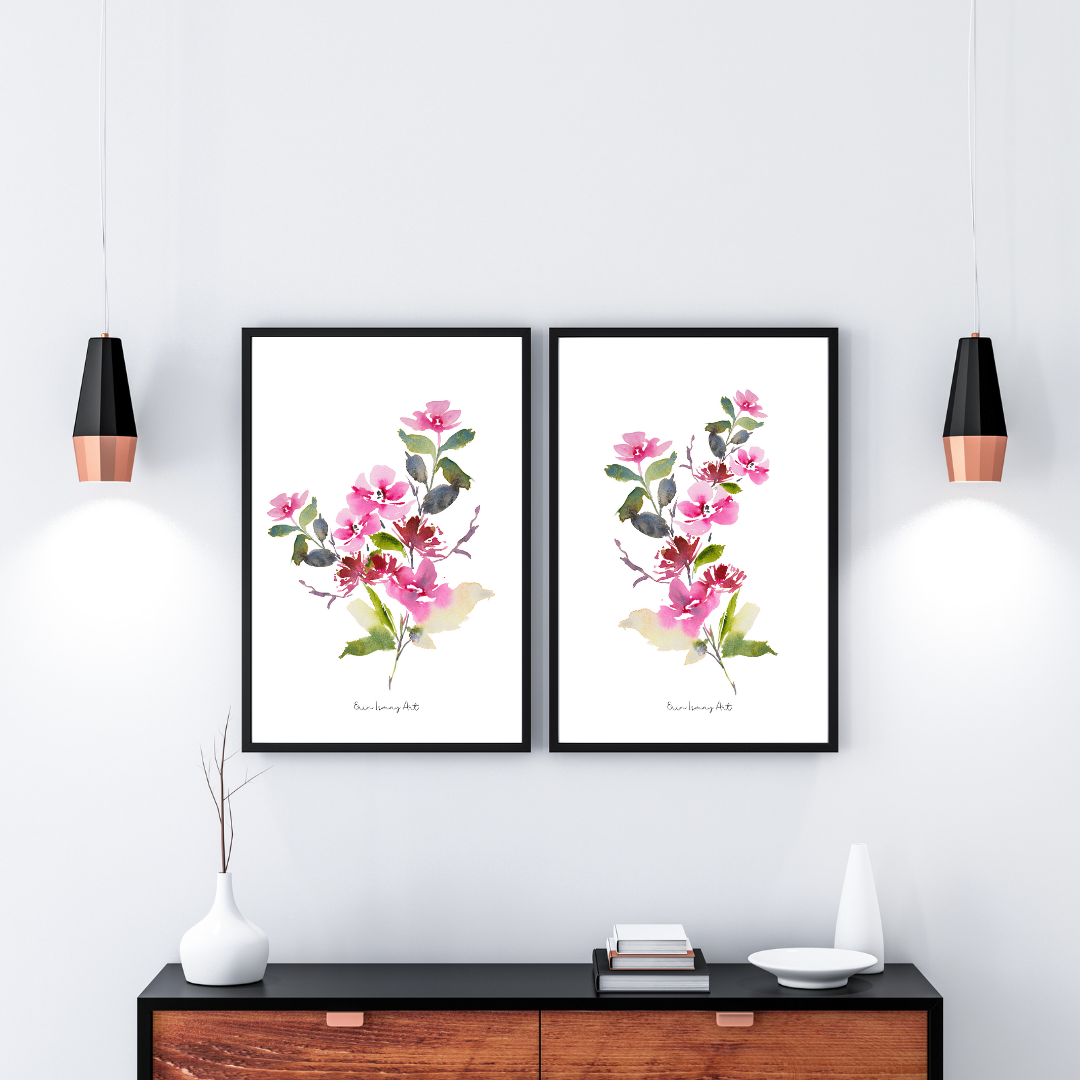 Bold Vintage Floral Watercolour Print-2 Piece Set