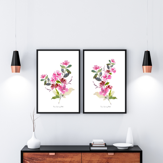 Bold Vintage Floral Watercolour Print-2 Piece Set