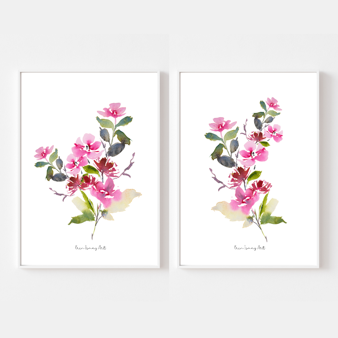 Bold Vintage Floral Watercolour Print-2 Piece Set