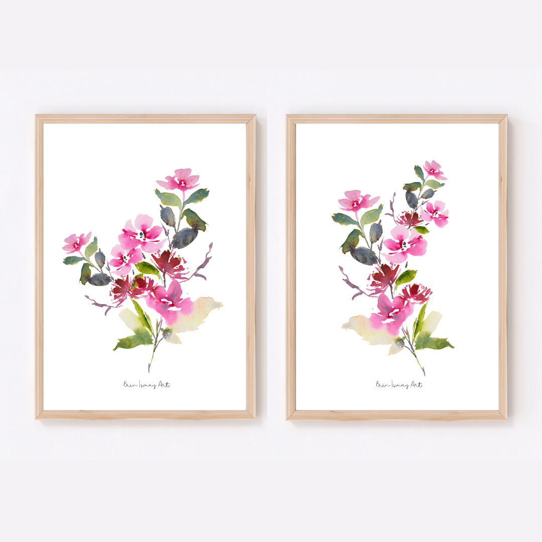 Bold Vintage Floral Watercolour Print-2 Piece Set
