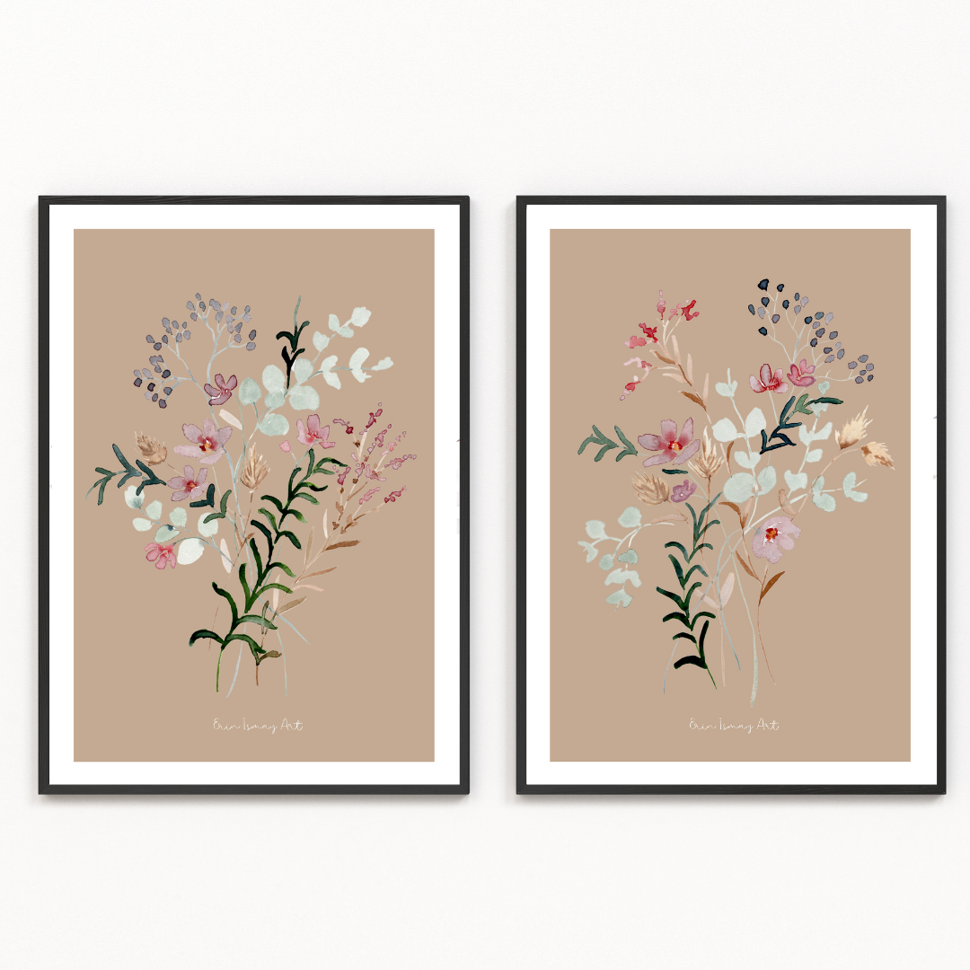 Delicate Floral Watercolour Print-2 Piece Set