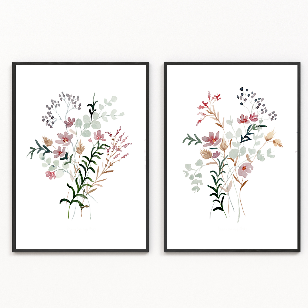 Delicate Floral Watercolour Print-2 Piece Set