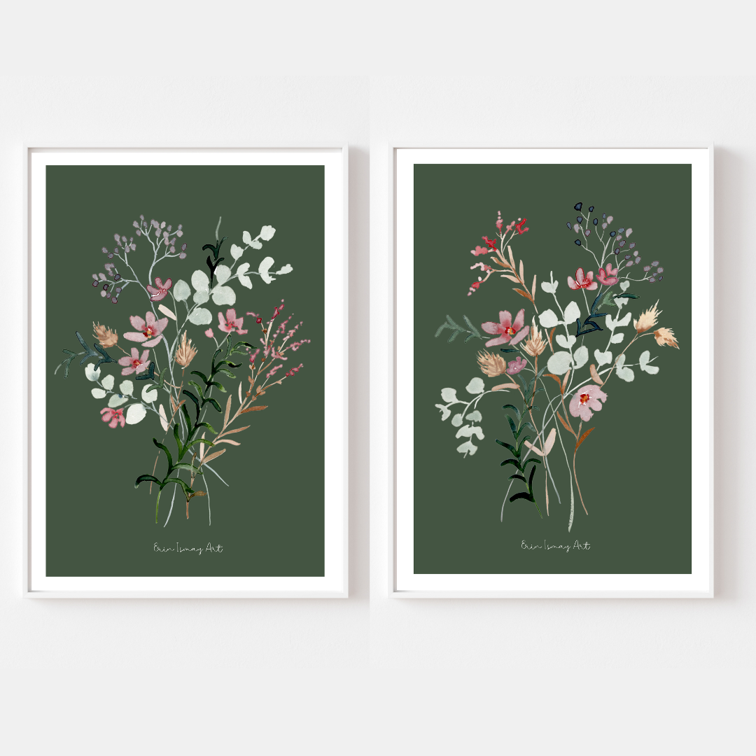 Delicate Floral Watercolour Print-2 Piece Set