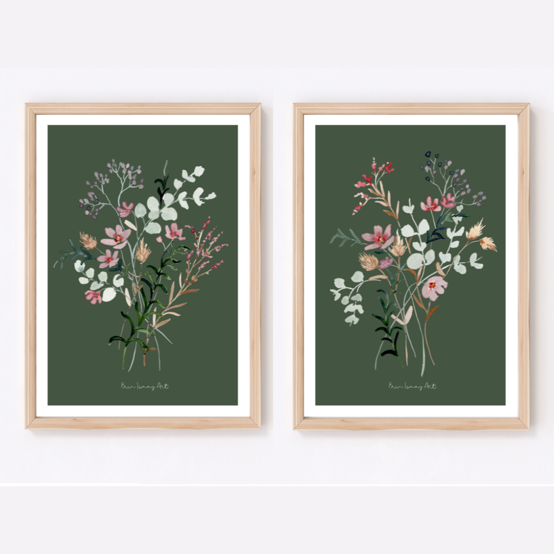 Delicate Floral Watercolour Print-2 Piece Set