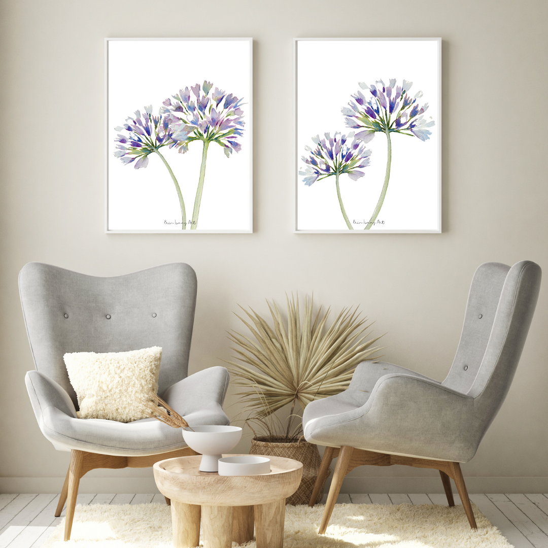 Double Agapanthus Watercolour Print-2 Piece Set