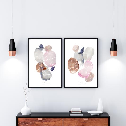 Gems Abstract Watercolour Print- 2 Piece Set