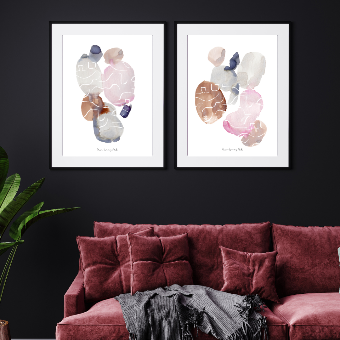 Gems Abstract Watercolour Print- 2 Piece Set