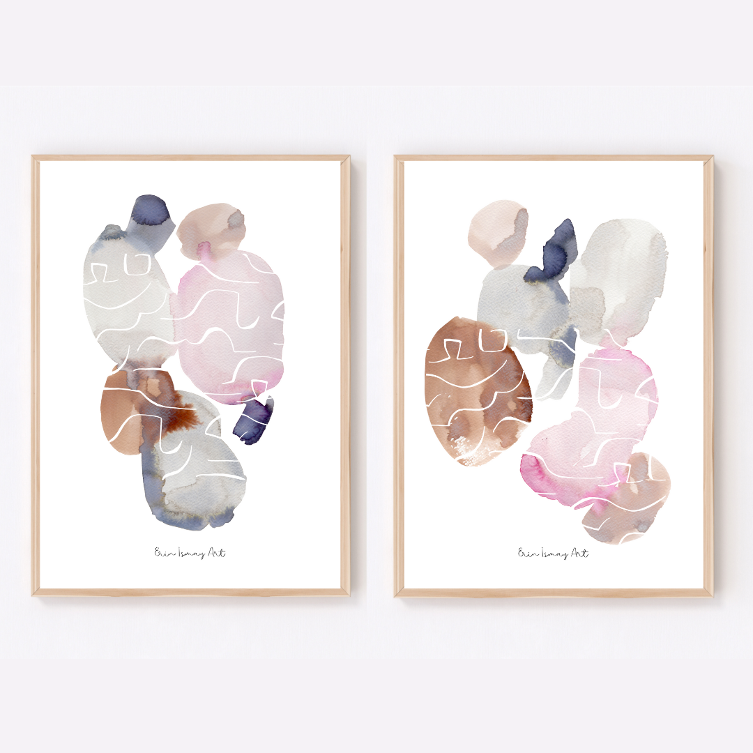 Gems Abstract Watercolour Print- 2 Piece Set