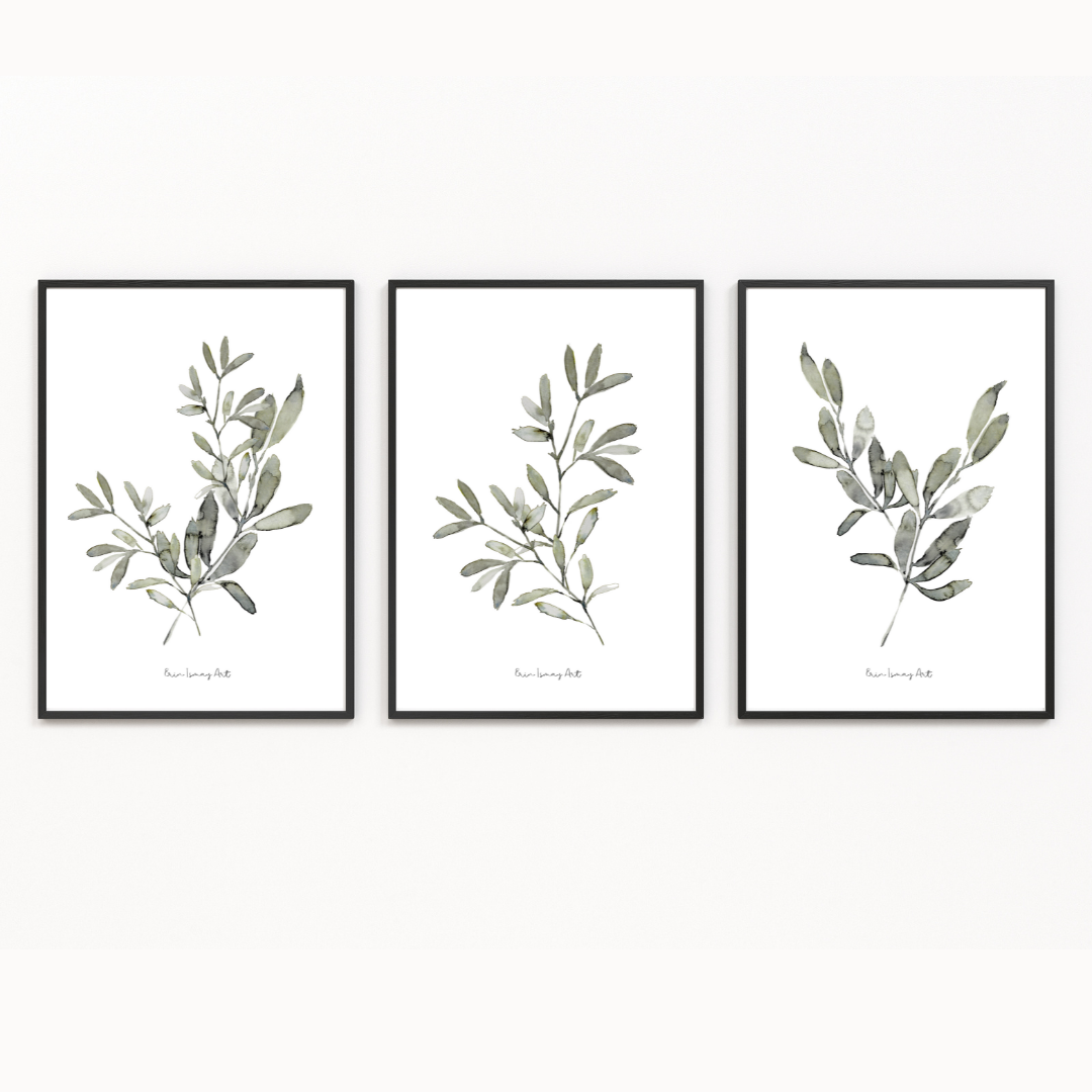 Grey Greenery Watercolour Print - 3 Piece Set