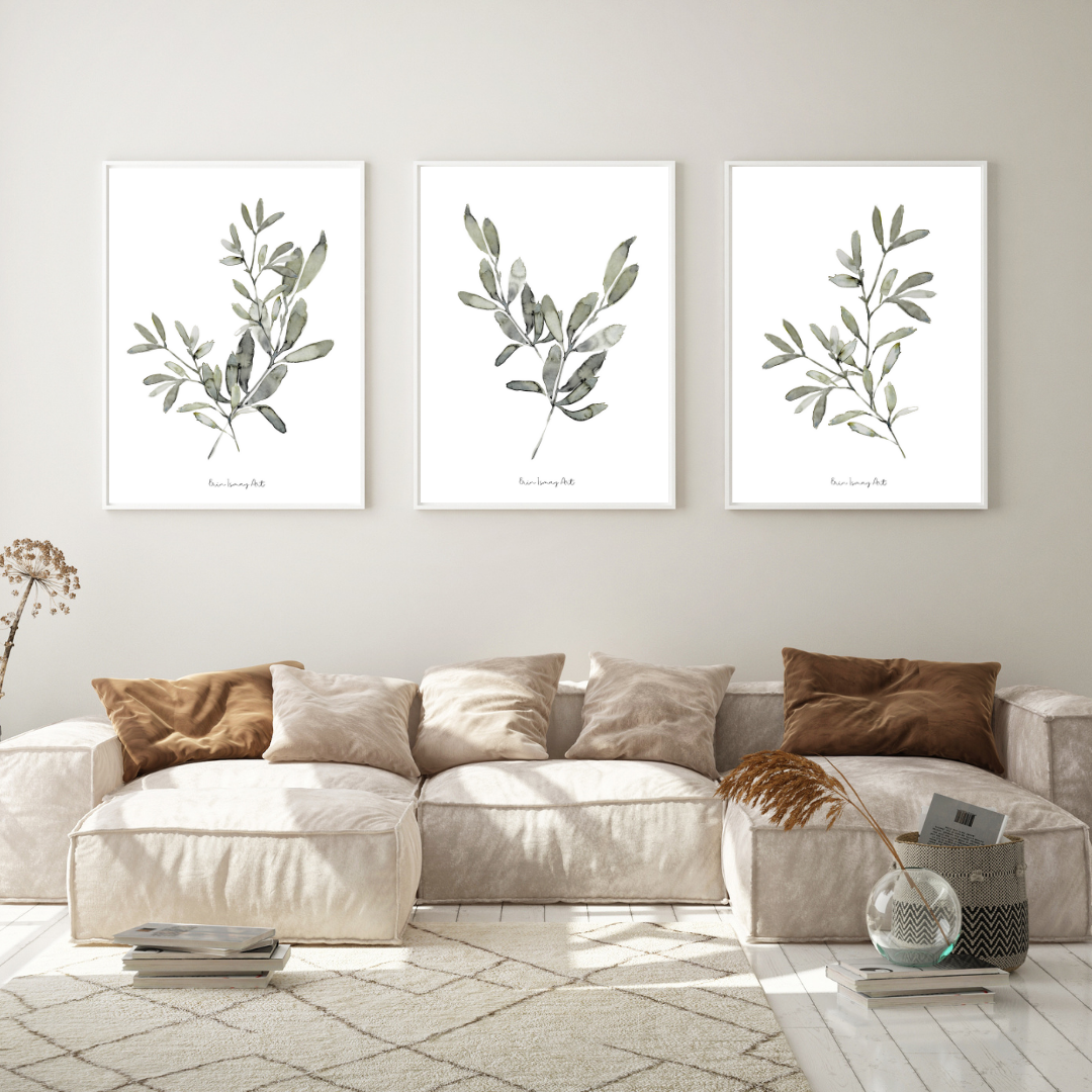 Grey Greenery Watercolour Print - 3 Piece Set