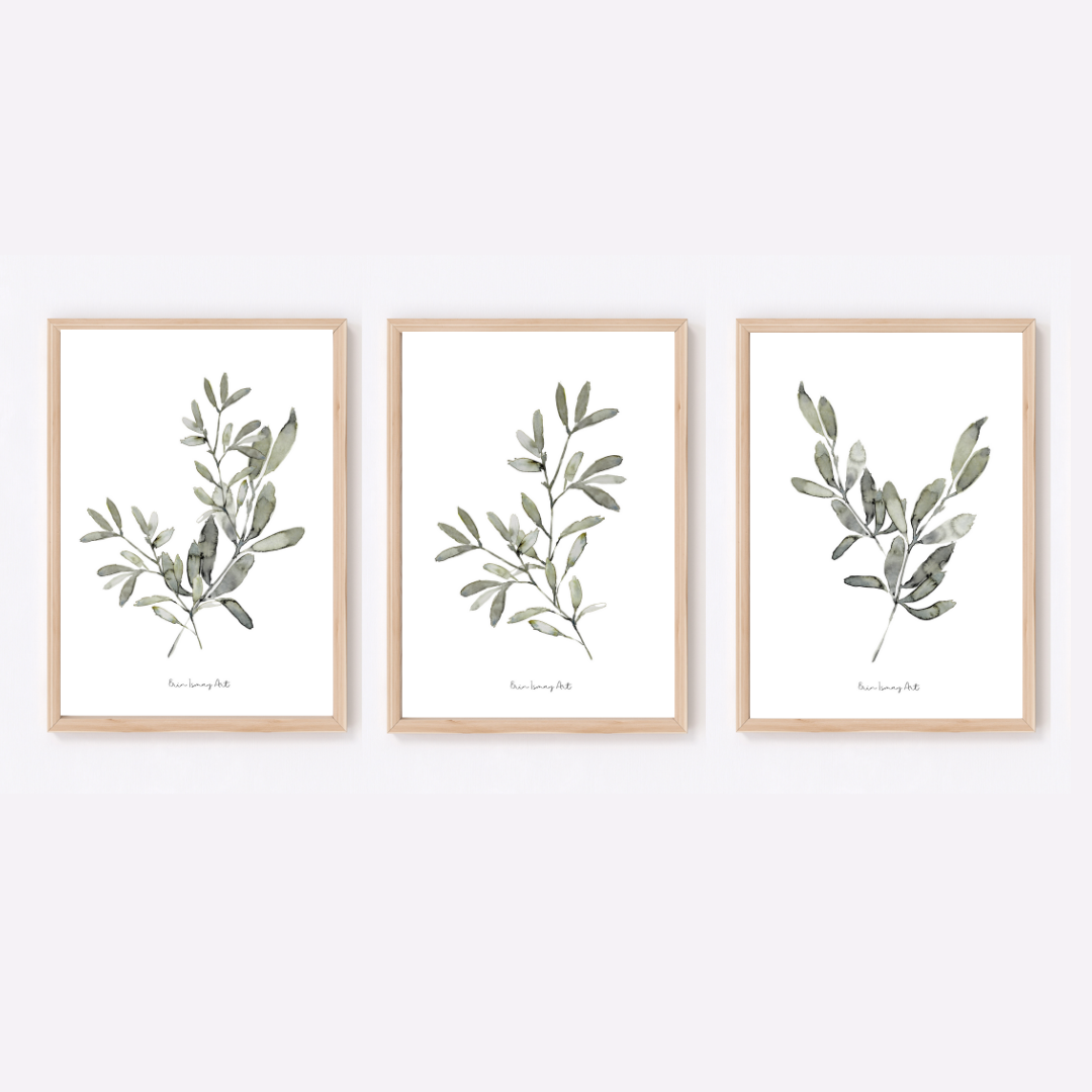 Grey Greenery Watercolour Print - 3 Piece Set