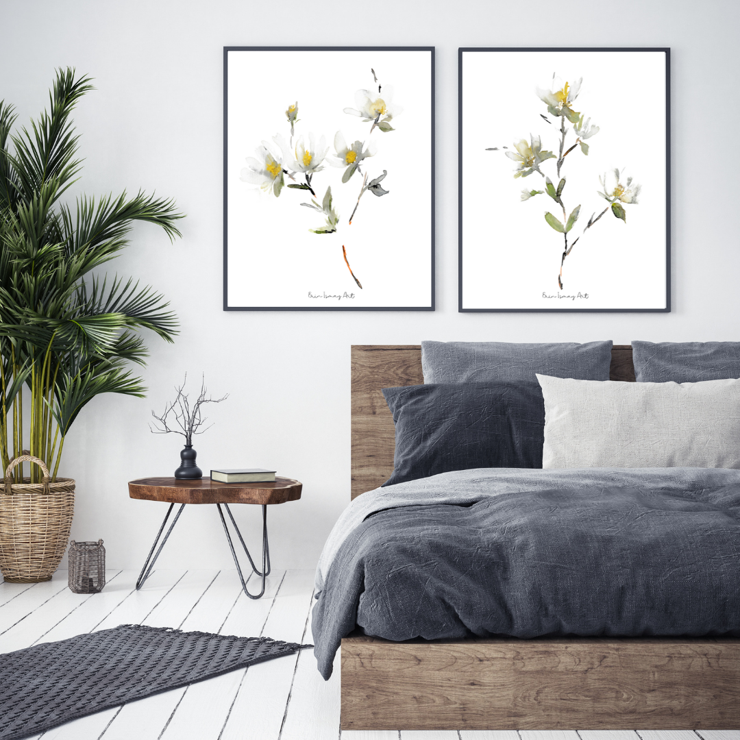 White Magnolia Watercolour Print- 2 Piece Set