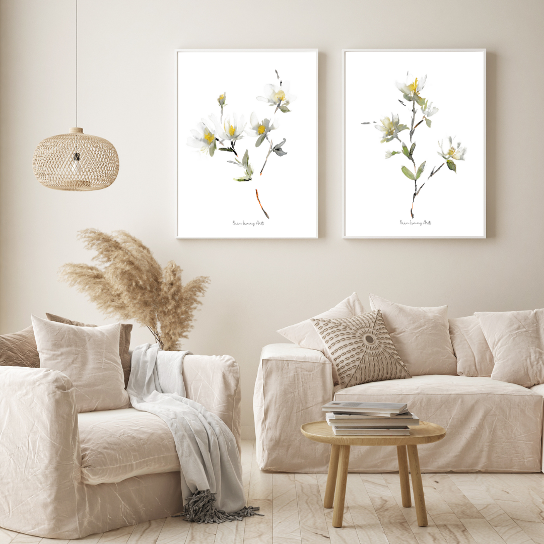White Magnolia Watercolour Print- 2 Piece Set