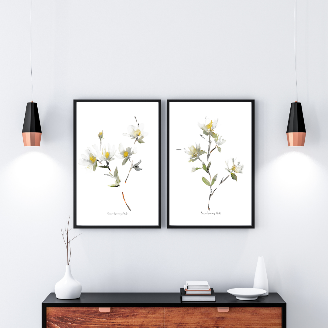 White Magnolia Watercolour Print- 2 Piece Set