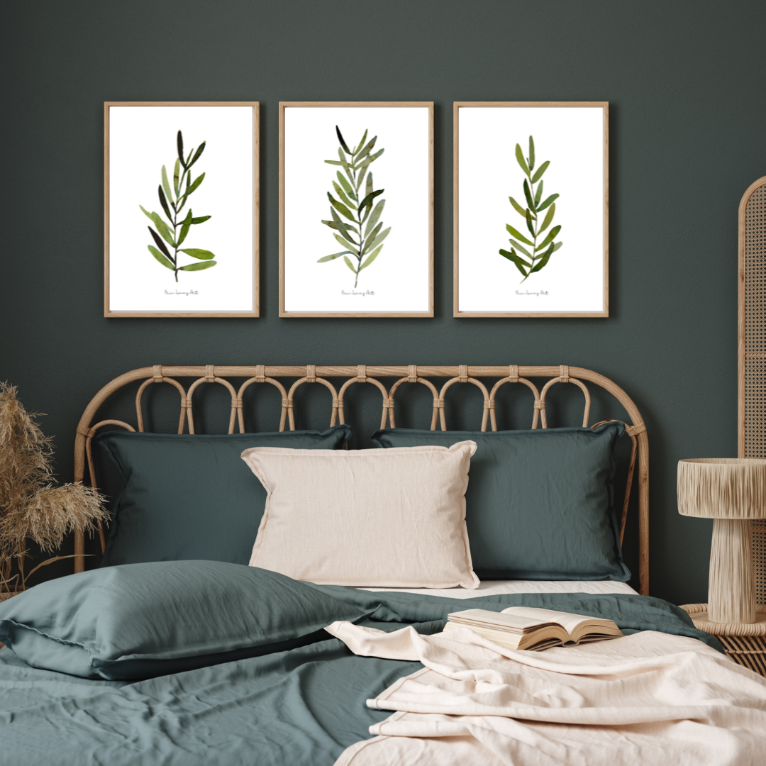 Olive Leaves Watercolour Print- 3 Piece Set