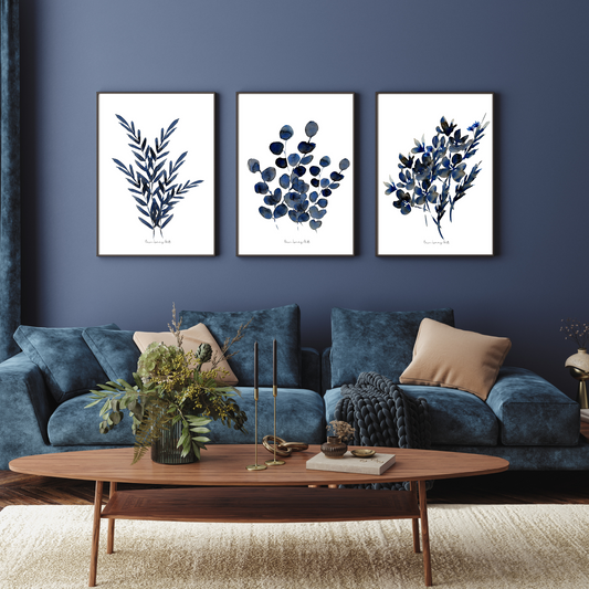 Navy Botanical Watercolour Print-3 Piece Set