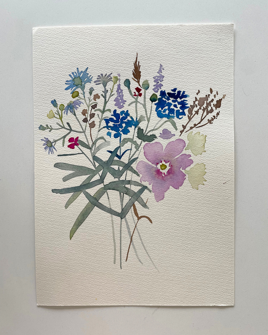 A4 Wildflower Bouquet Original Watercolour