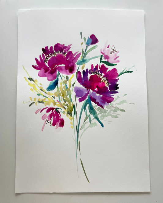 A3 Bright Bouquet Original Watercolour