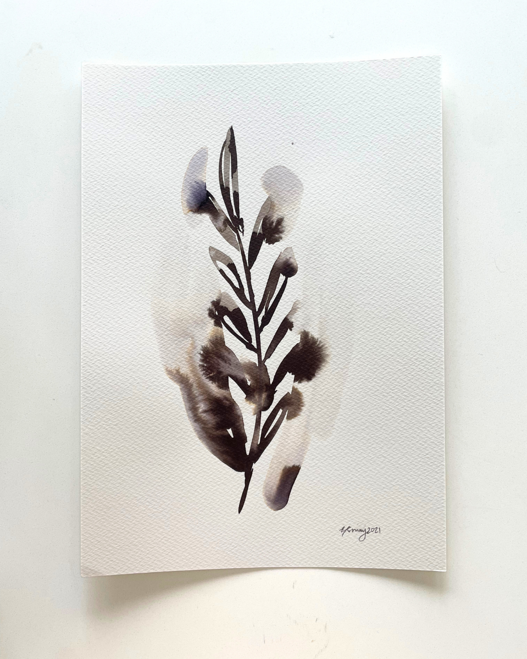 A4 Black Leaf Original Watercolour