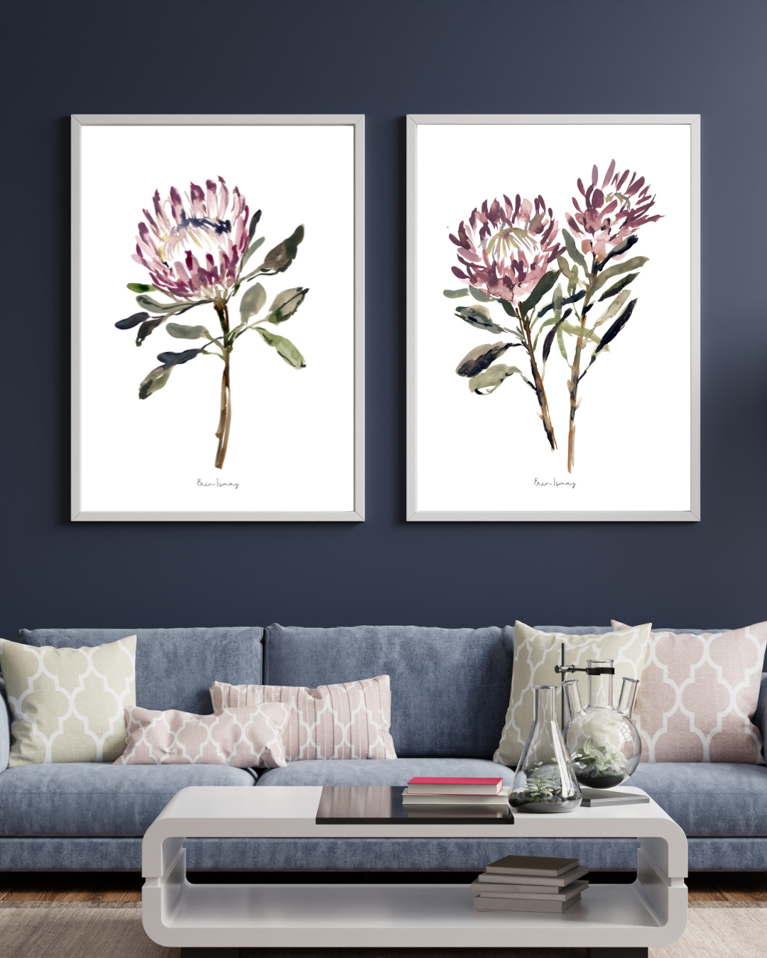 King Protea Watercolour Print Set - 2 Piece