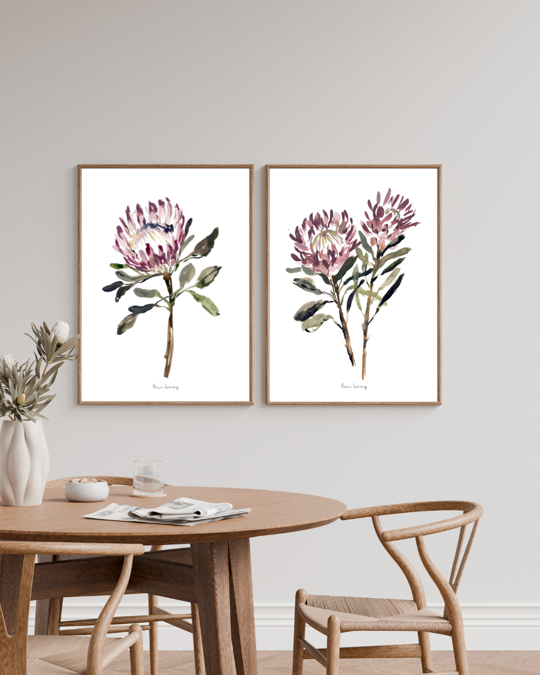 King Protea Watercolour Print Set - 2 Piece