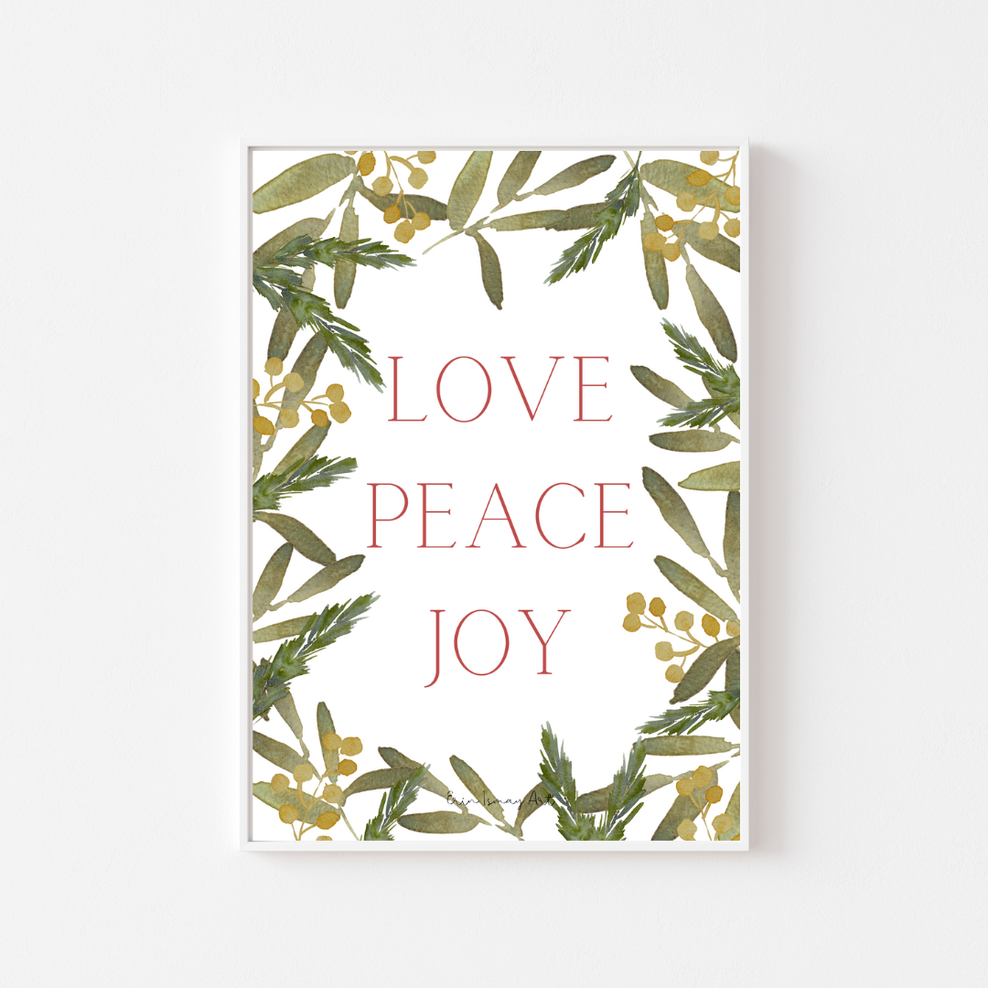 Love Peace Joy Christmas Watercolour Print