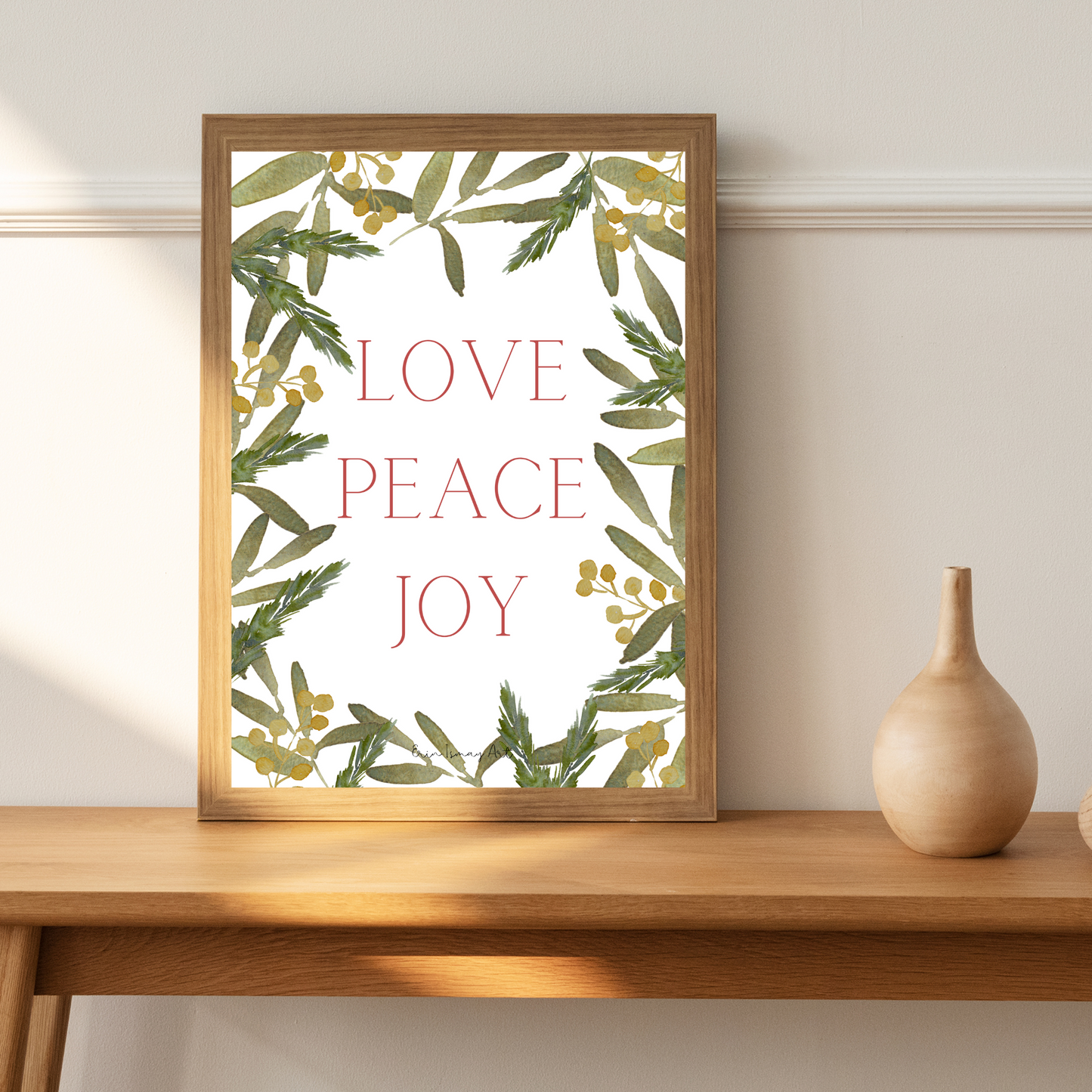 Love Peace Joy Christmas Watercolour Print