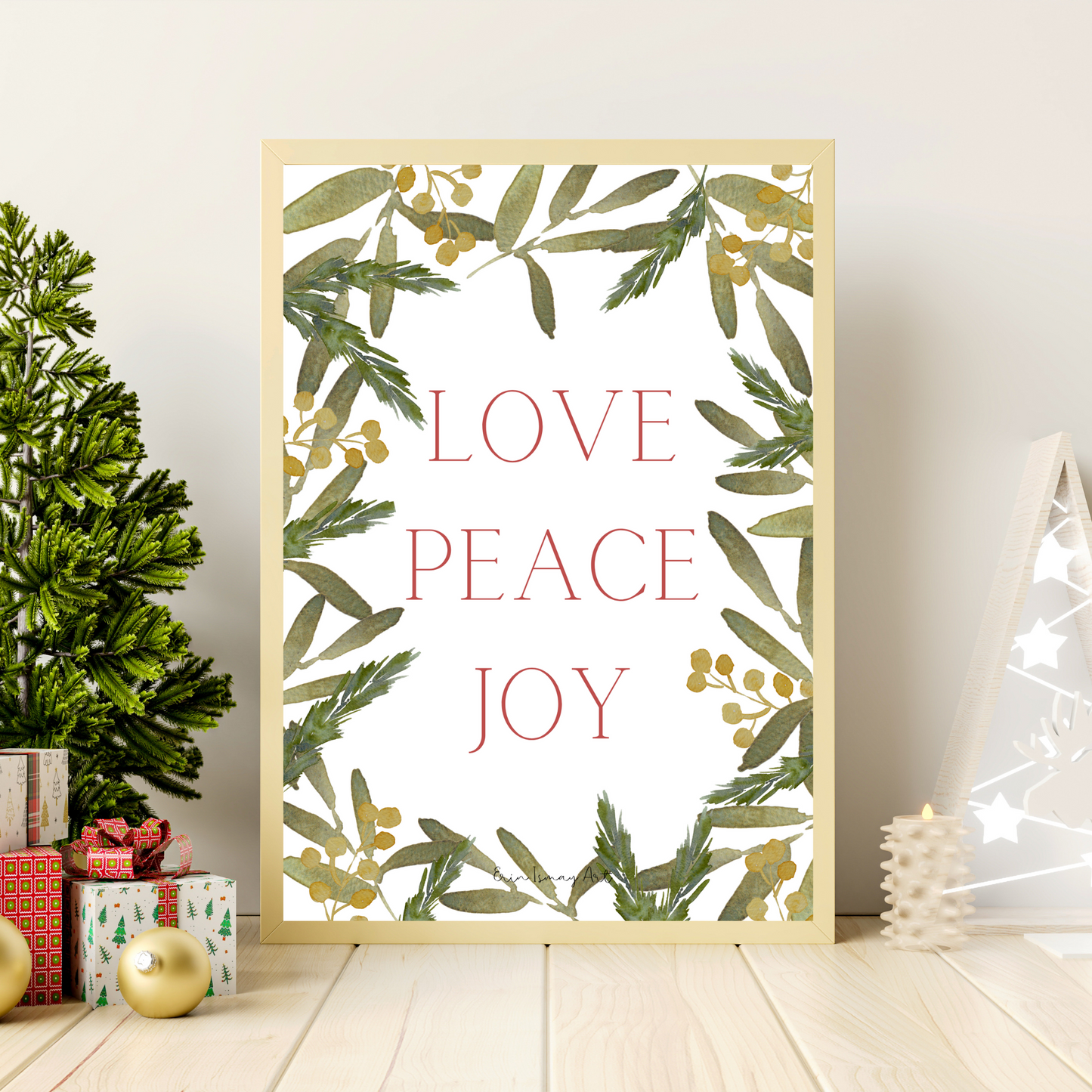 Love Peace Joy Christmas Watercolour Print