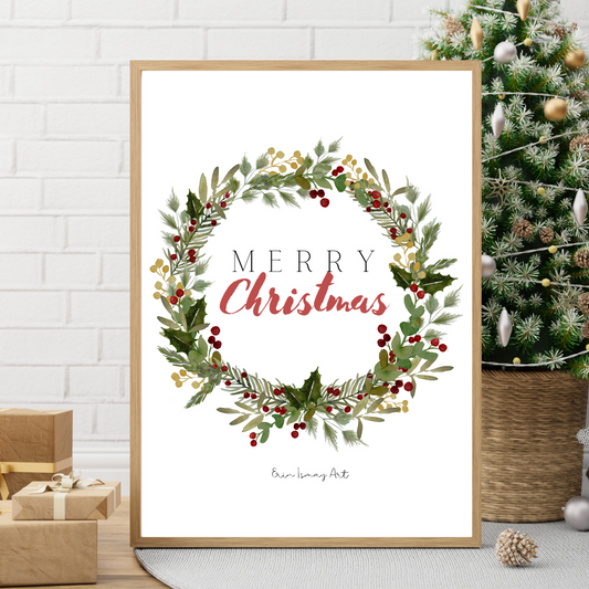 Christmas Wreath Watercolour Print