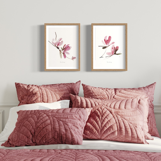 Pink Magnolia Watercolour Print- 2 Piece Set