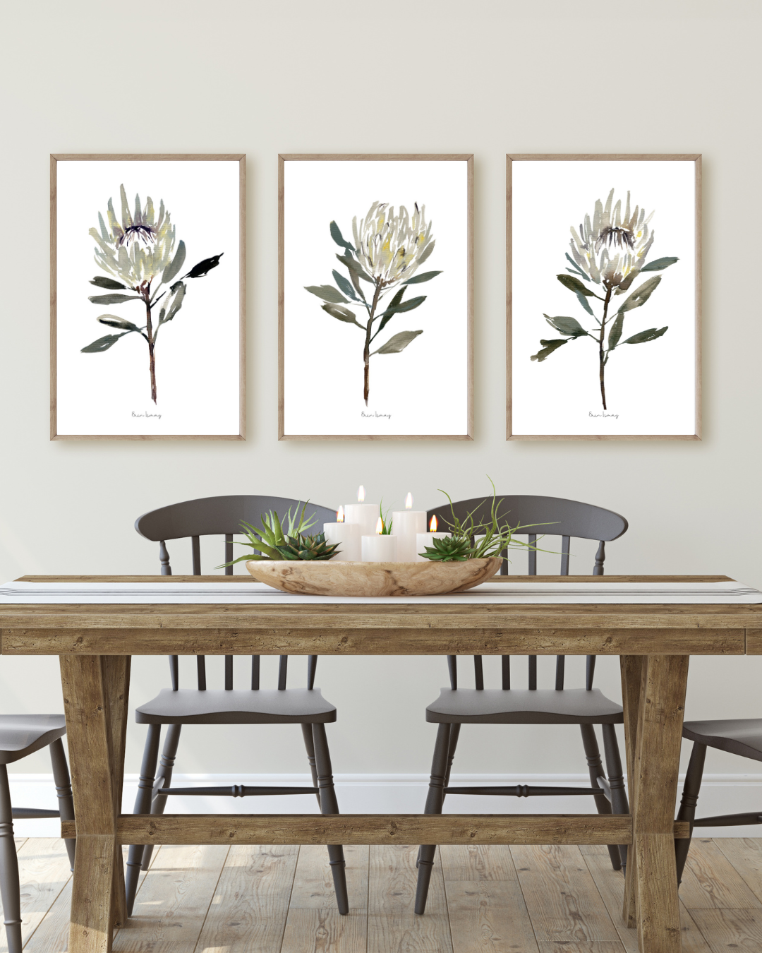 White Protea Watercolour Print - 3 Piece Set