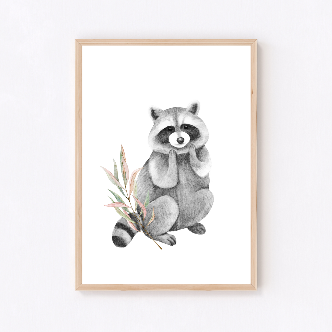 Woodland Racoon Poster Print