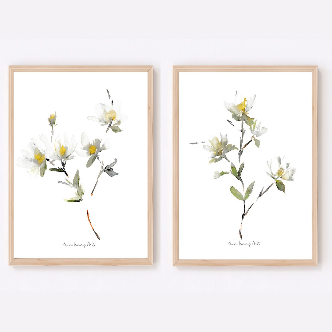 White Magnolia Watercolour Print- 2 Piece Set