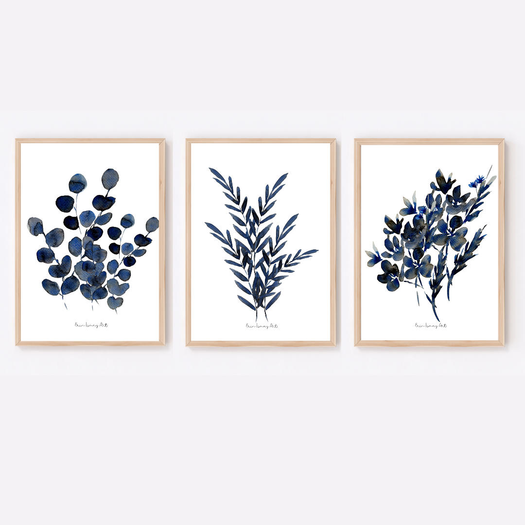 Navy Botanical Watercolour Print-3 Piece Set